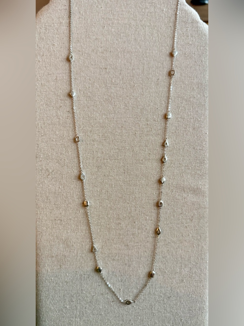 Stella & Dot Silver Station Bead Long Necklace
